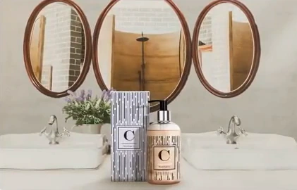 Brevä letter C bottle and gift box between two basins